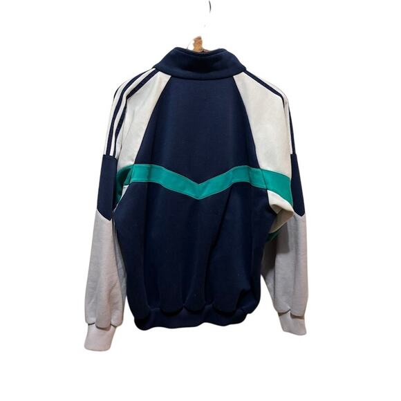 Vintage 90s Adidas White Navy Teal Blue Full Zip Track Jacket Warm Up Men Large - Picture 6 of 7
